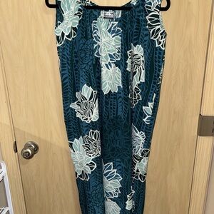 Floral Sleeveless Dress in Teal and White